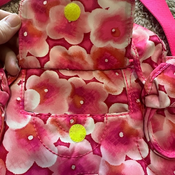 Marc Jacobs Vibrant Pink Floral Laptop Bag with Yellow Polyester Fiber Interior - Picture 11 of 13
